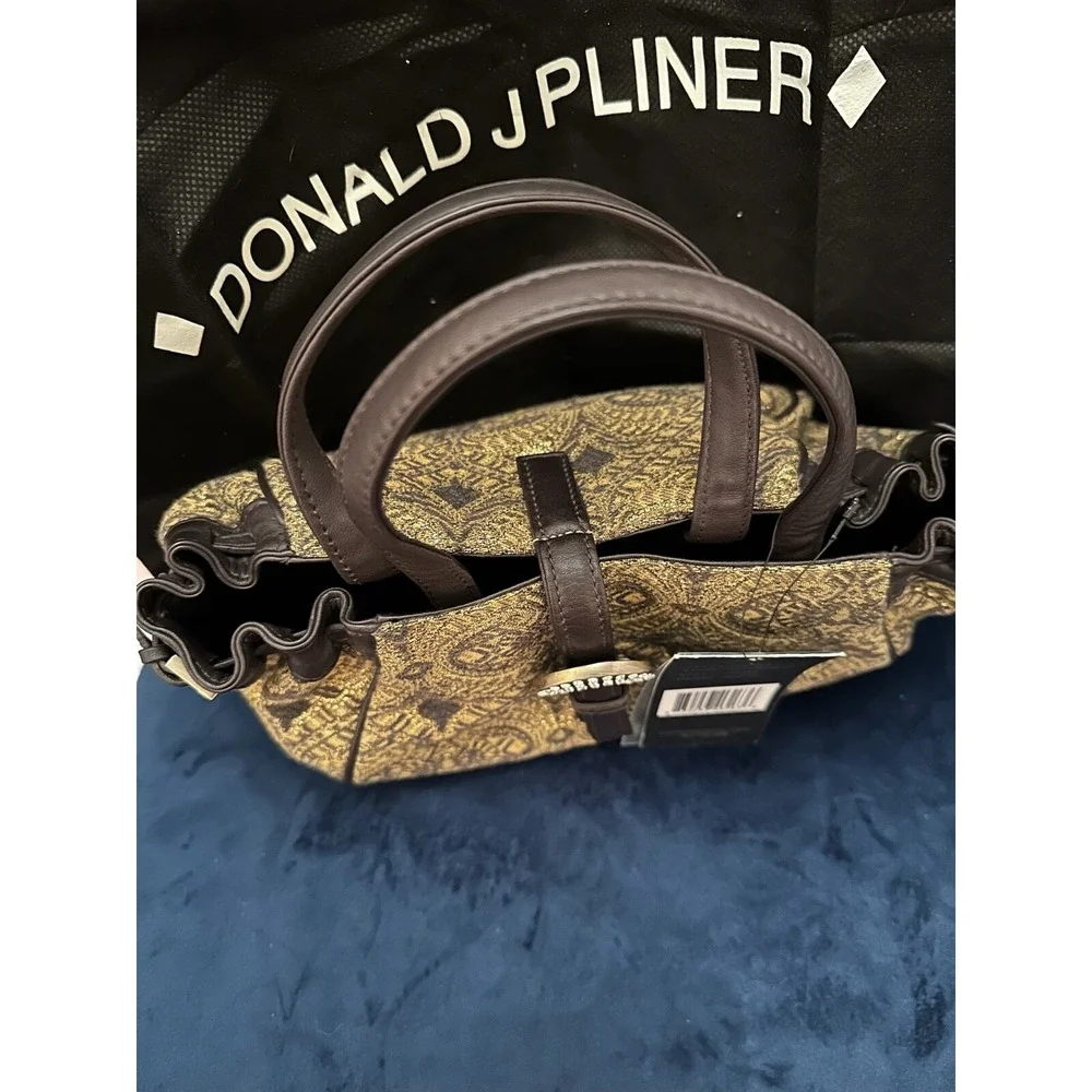Donald J Pliner Gold Brocade Finesse Satchel Buckle Detail Handbag‎ Purse